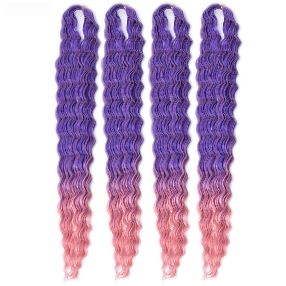 

Wholesale Natural Ombre Curly Water Wave Crochet Braids Hair Pre Stretched 30 Inches New Deep Wave Synthetic Hair Extensions, As picture shown ombre curly braiding