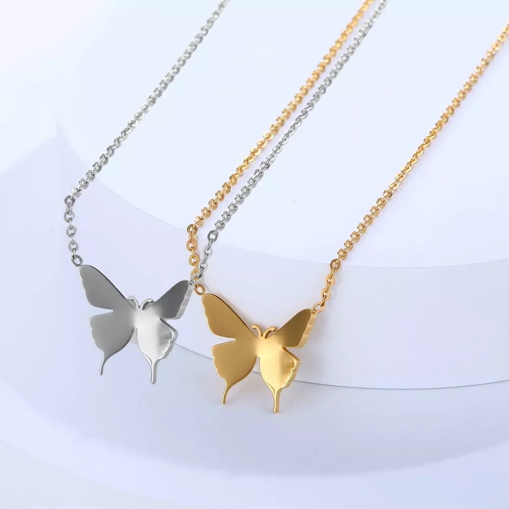 

Dainty Women Choker Jewelry 18K Butterfly Pendant Custom Ins Trendy Gold Plated Stainless Steel Butterfly Necklace