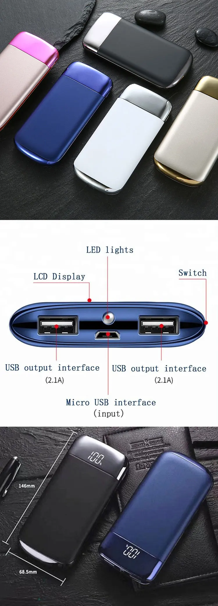 LED Smartphone Universal Ultra Slim Portable Charger 20000mAh Mobile Phone Power Bank - ANKUX.COM