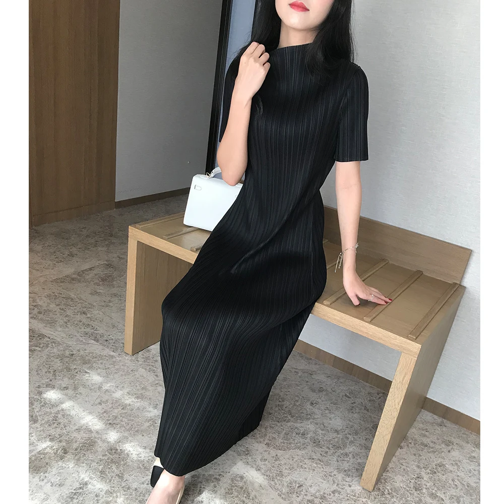 

FXZ Wholesale Women Casual Dresses 2021 short sleeve Japanese maxi chiffon Pleated dress, Customized color