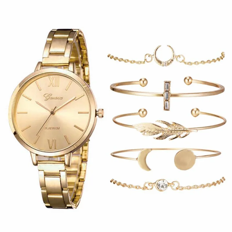 

New Arrival Vogue Gold Stainless Steel Watches Women Ladies Quartz Dress Bracelet Watches With Bracelet