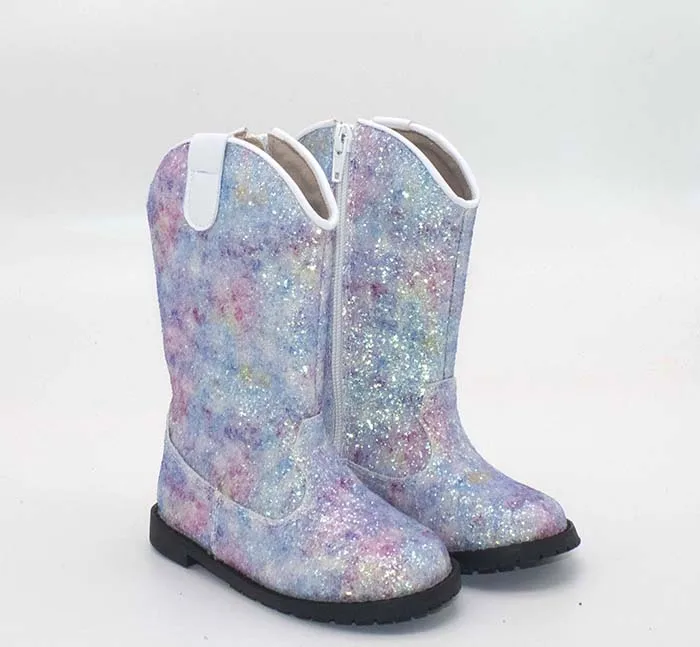 

tie dye sparkly glitter leather toddler kids fall knee high cowboy boots girls shoes