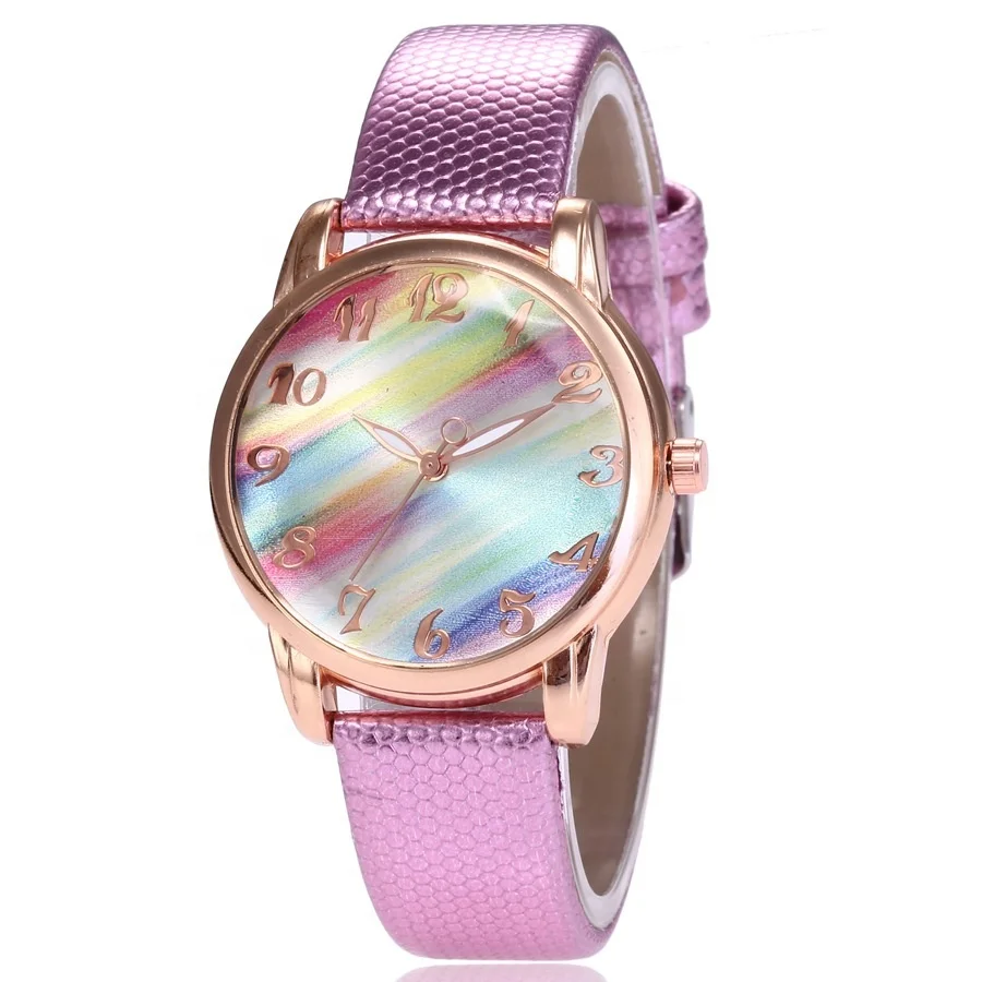

Trendy New Design Fashion Girls Watch Cheap Quartz Women Color Rainbow Watch