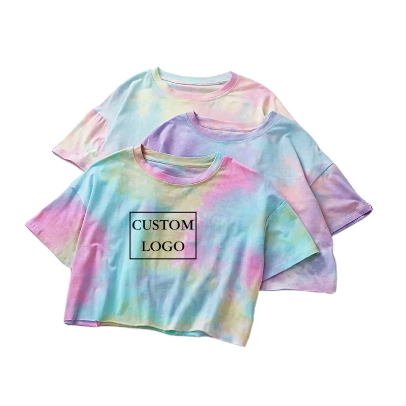 

Funny Party Summer crop tops tie dye t shirts women logo wholesale short tie dye t-shirt ladies custom sexy tie dye tshirts, Any colors as per customer's requirement