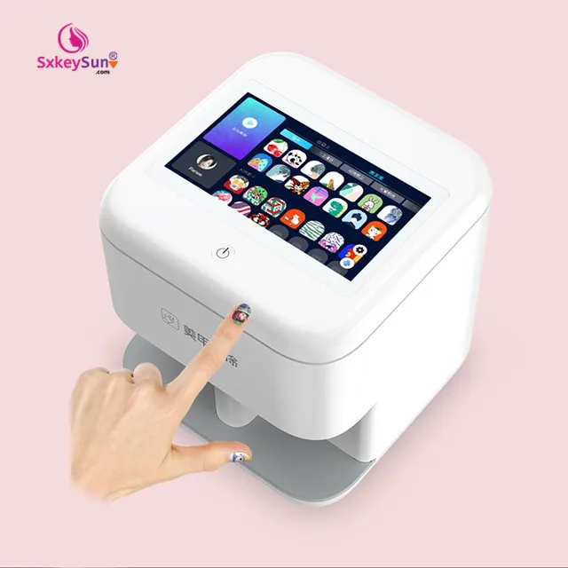

portable mini DIY automatic 3d intelligent professional digital nail art printer support wifi usb wireless movile nails printer, White