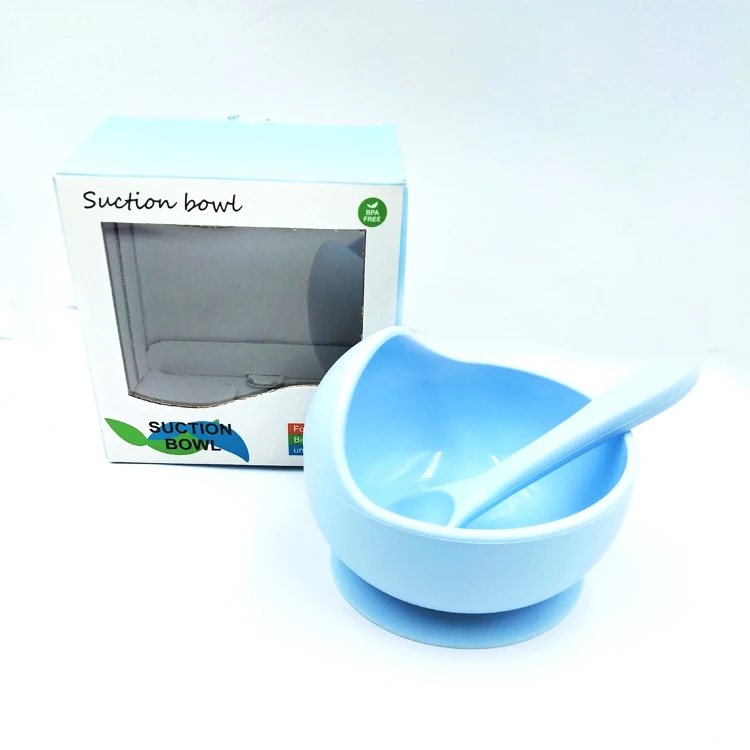 

New product food grade Silicone suction Bowl with Spoon, Pink,blue,green,orange