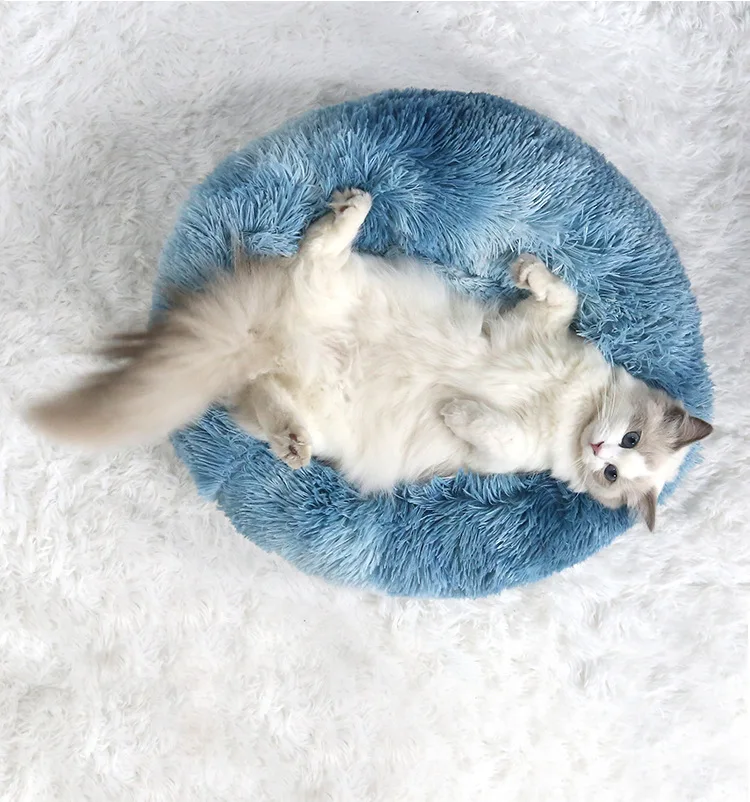 

Long Faux Fur Pet bed Comfortable waterproof Plush Donut round Dog bed dropshipping soft washable cat bed Removable pet cushion