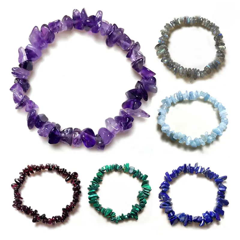 

Natural Crystals Chakras Stone Bracelet Colorful Irregular crushed stone Bracelet for Women Men Jewelry