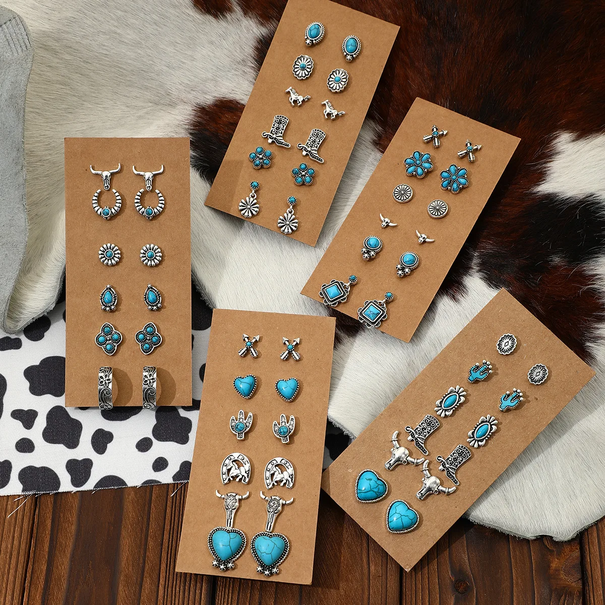 

Western Style Bohemian Vintage Ethnic Stud Earrings Set Wholesale for Woman