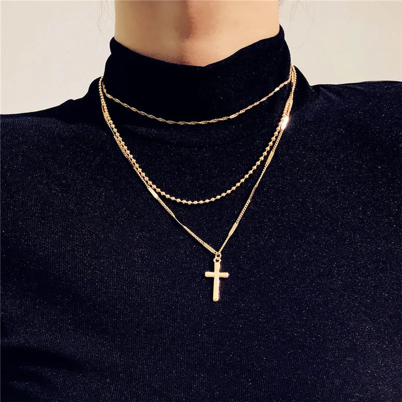 

Fashion Cross Necklace Punk Hiphop Multilayer Cross Necklace Jewelry, Picture shows