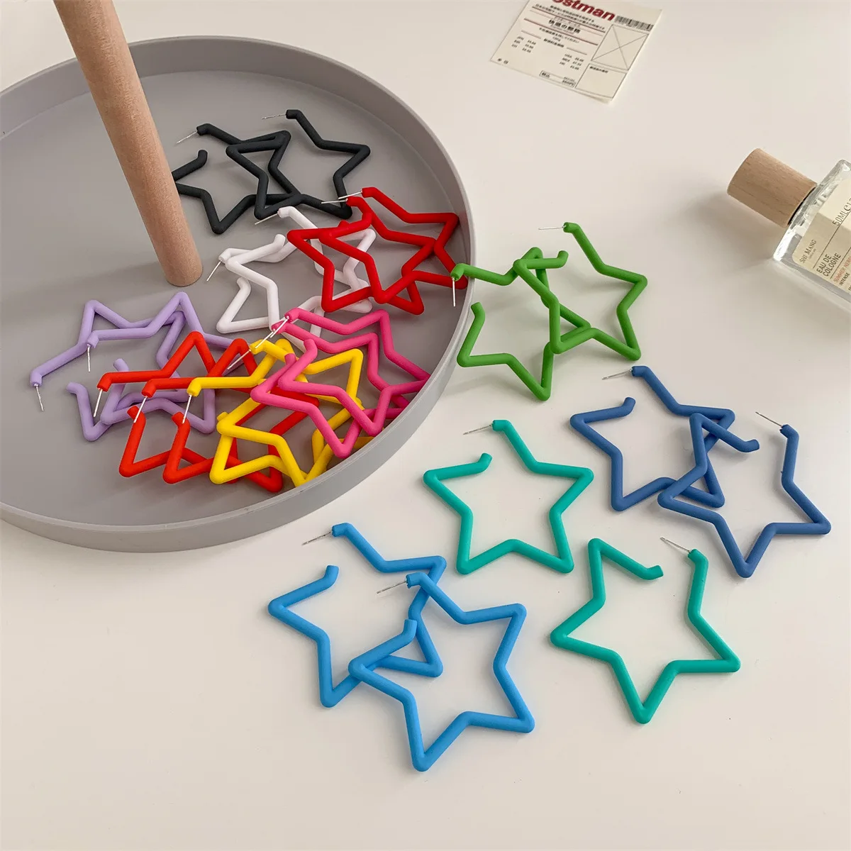 

Fashion cute girl exaggerated street accessories Candy color five point star party frosted acrylic hoop earrings