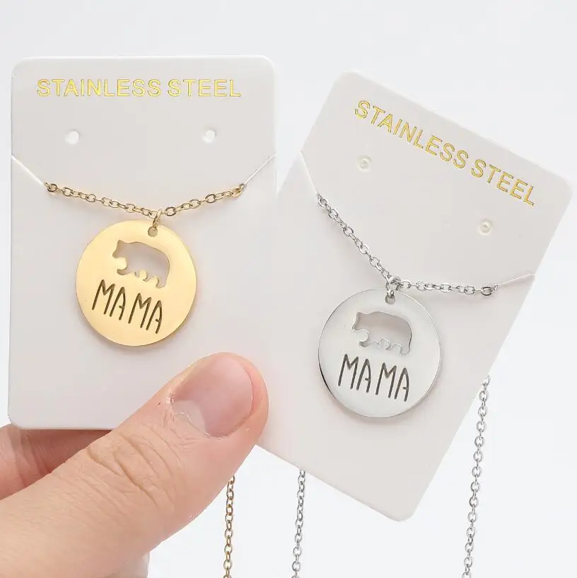 

MAMA Stainless Steel Mother's Day Necklace mom bear pendant collarbone chain Gifts