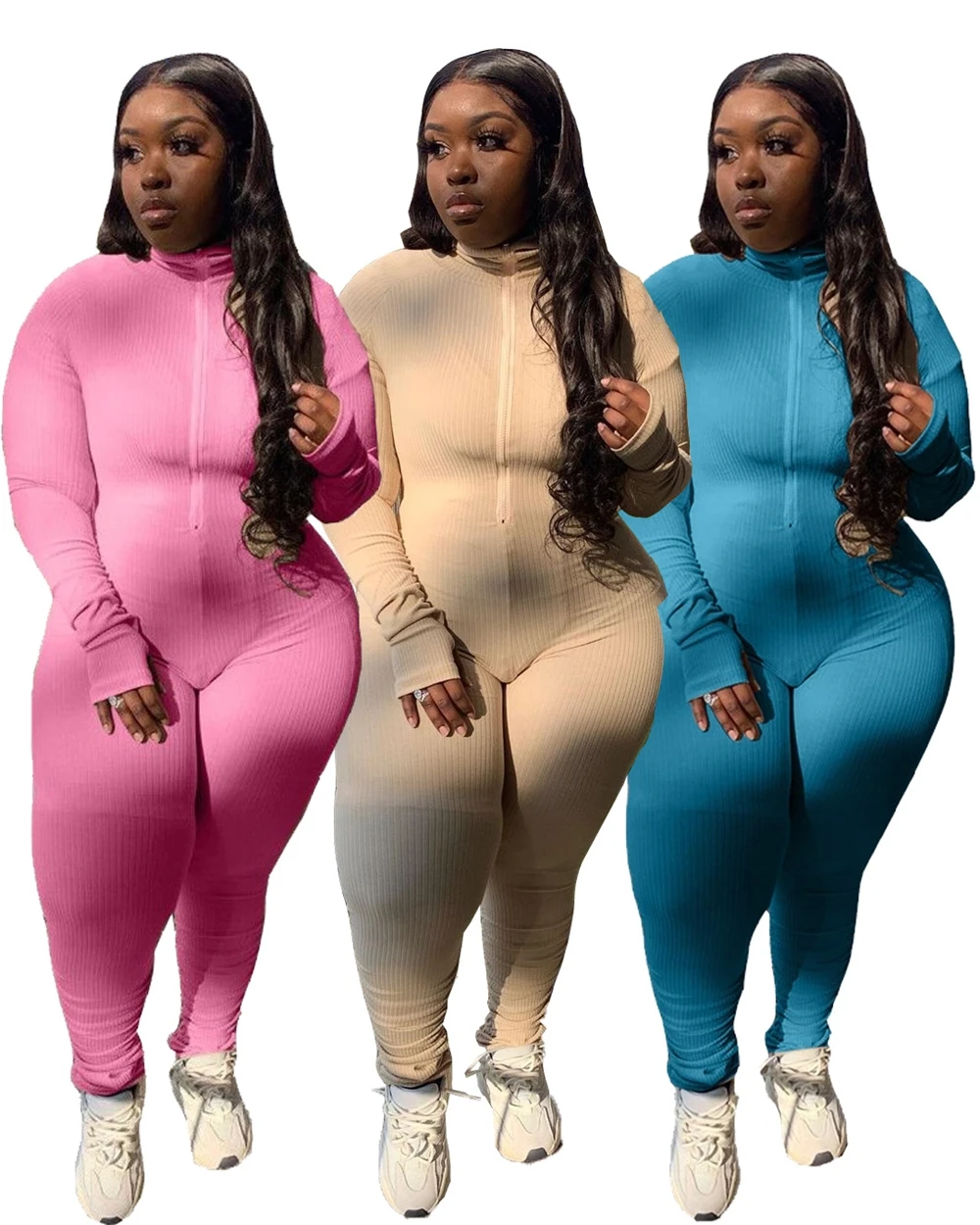 

Plus Size Fall One Piece Jumpsuit Long Sleeve Women Long Sleeve Track Suits Sportswear Bodycon Jogger Tracksuit Jumpsuit