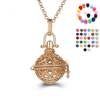 

New Arrival Hollow Flower Locket Essential Oil Diffuser Necklace Mexico Pregnancy Chime Music Angel Ball Caller Locket Necklace