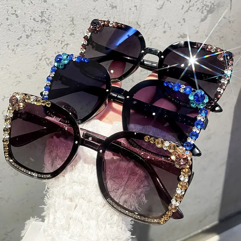 

Lunettes De Soleil 2023 Women Square Rhinestone Sun Glasses Female Shades Anti UV Gradient Polarized Sunglasses