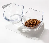 

Transparent Pets Feeder 15 Degree Bevel Double Water Bowl Neck Protection Cat Bowl