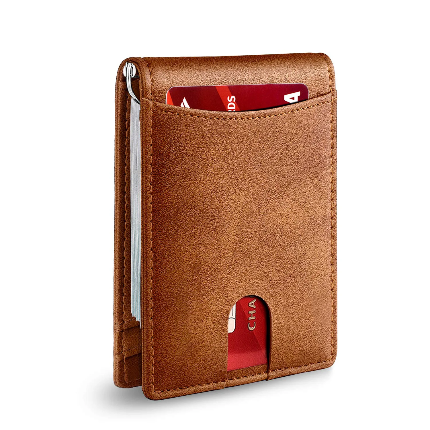

2023 New rfid men's anti-theft swipe dollar clip card holder leather card case
