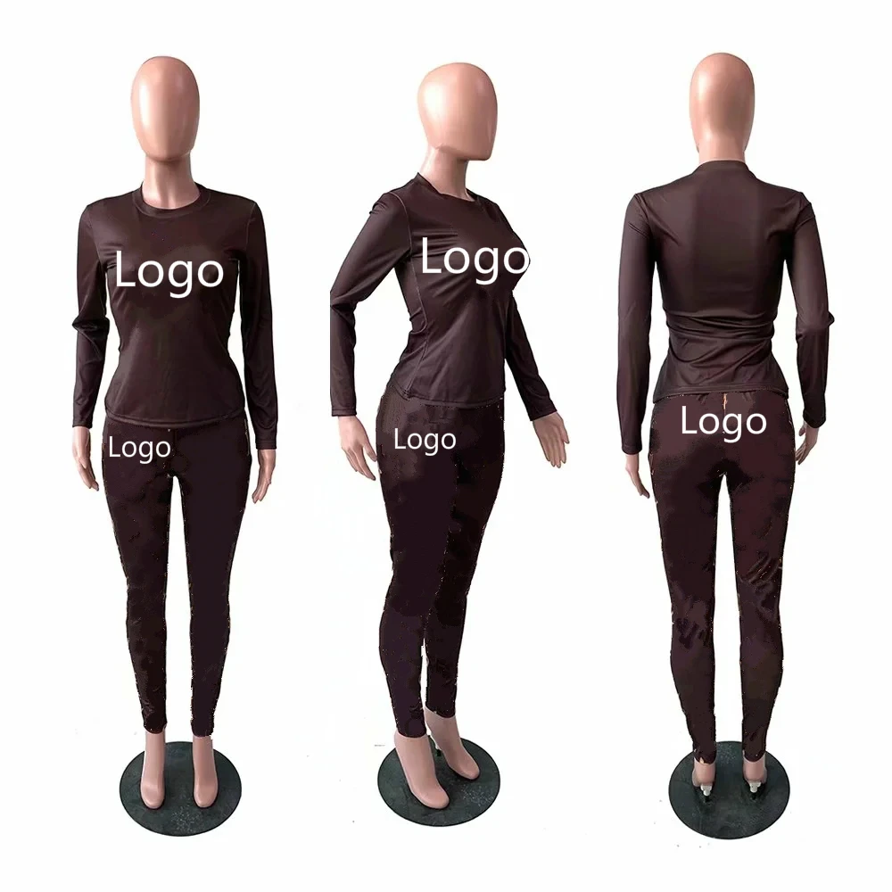 

Woman Casual Solid Color Long Sleeve Printed Two Piece Set Fashion Round neck T-shirt + Pants set, Picture