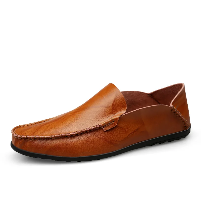 

Wholesale Business clear Second layer cowhide Rubber light loafer Home flat lazy men loafers offices shoes