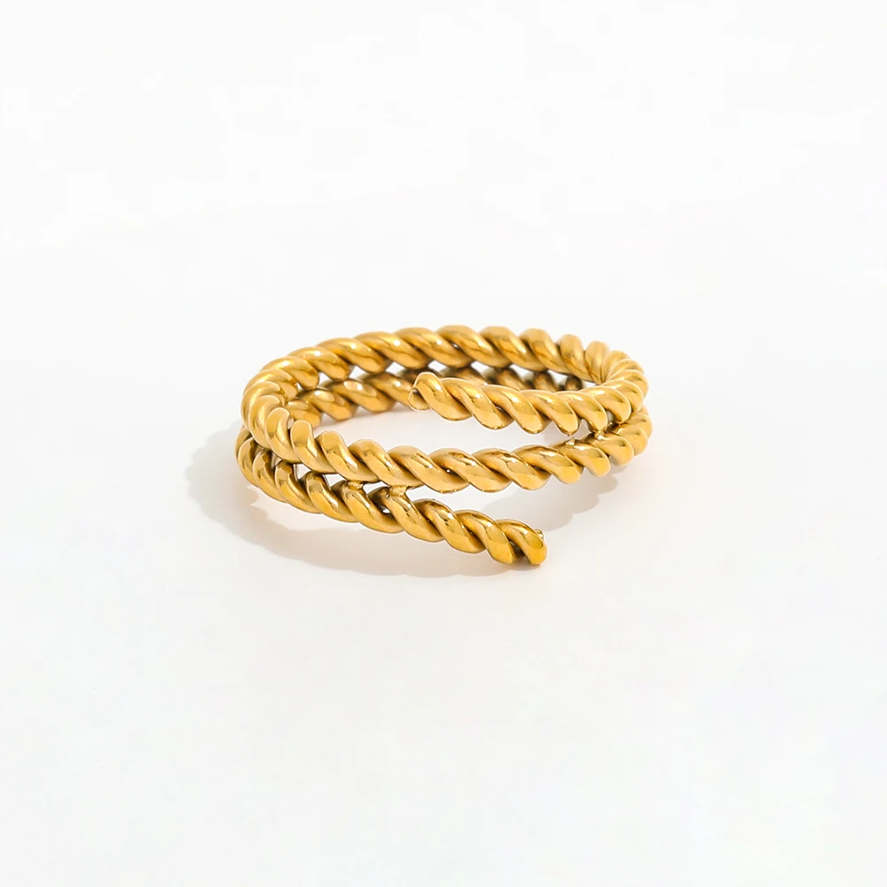 

Joolim Jewelry Wholesale 18K Gold Plated Multi-layer Rope Stainless Steel Rings for Women Statement Rings