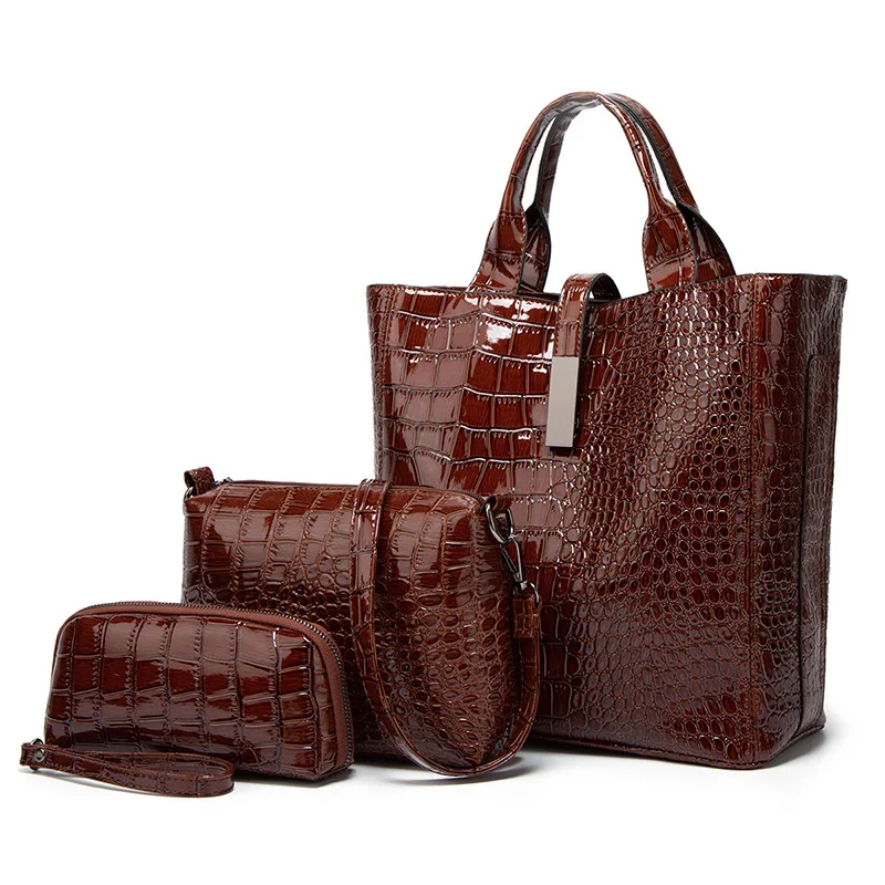 

Famous Luxury Pu Leather Large Capacity Business Travelling Crossbody Wallet Purses and Handbags Set Crocodile Tote Bag Handbags