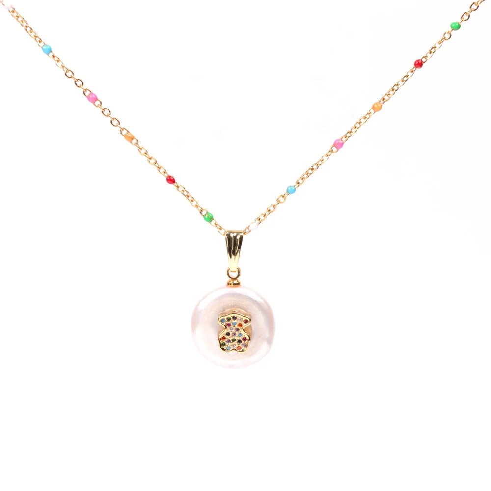 

Trendy INS CZ Colorful Rainbow Necklace Baroque Pearl Necklace Women Cute Bear Freshwater Pearl Necklace Elegant Jewelry
