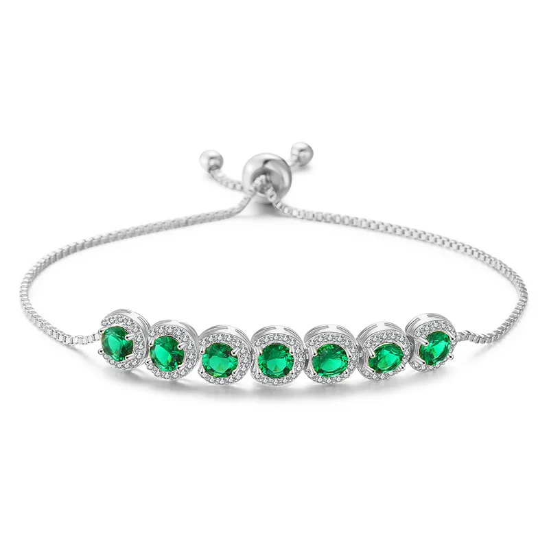 

2021 New Trendy Green Round Color CZ Bracelet Bangle For Women Anniversary Gift Jewelry Wholesale emerald bracelet, Silver