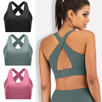 

Breathable Top Shockproof Cross Back Push Up Workout Sports Bra For Women Gym Yoga Fitness Bra