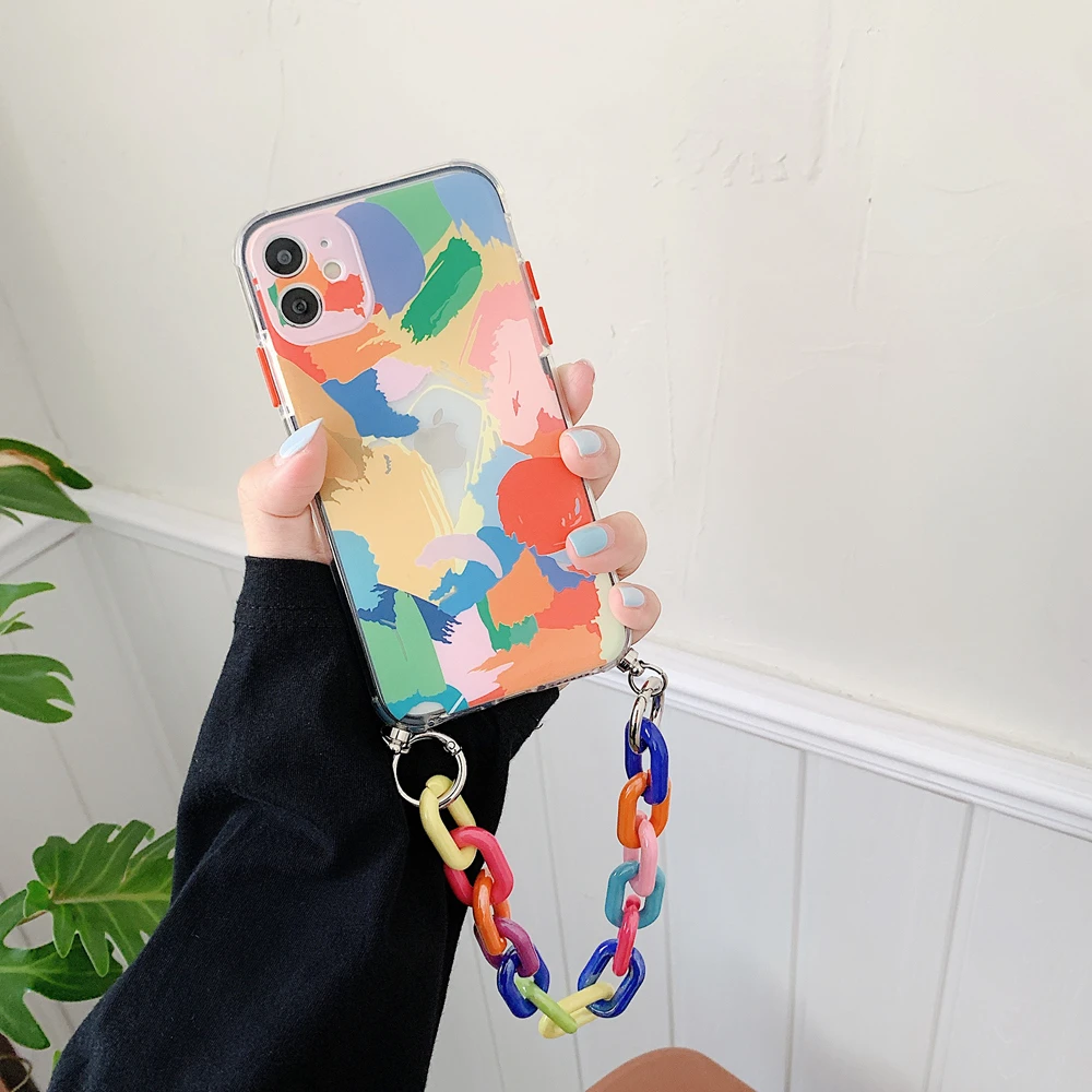 

Tobebest Graffiti Bracelet Phone Cases for iPhone 11 12 Pro Max X XS XR 7 8 Plus SE 2020 12 mini Colorful Chain Soft Back Cover, As the picture show