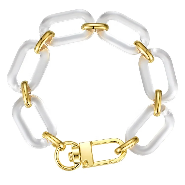 

18K Gold Plated Stainless Steel Transparent Resin Metal Button Chain Alloy Buckle Bracelets B202179