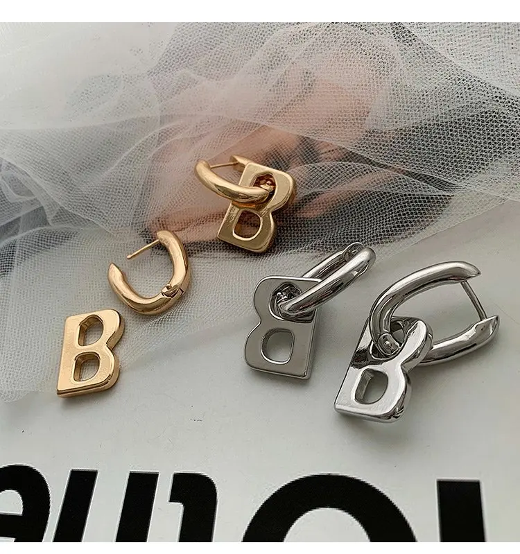 

Brand Earring Letter Custom Fashion Designer Jewelry Popular Brands Stainless Steel Hoop Earrings Gold Filled Letter B Earrings