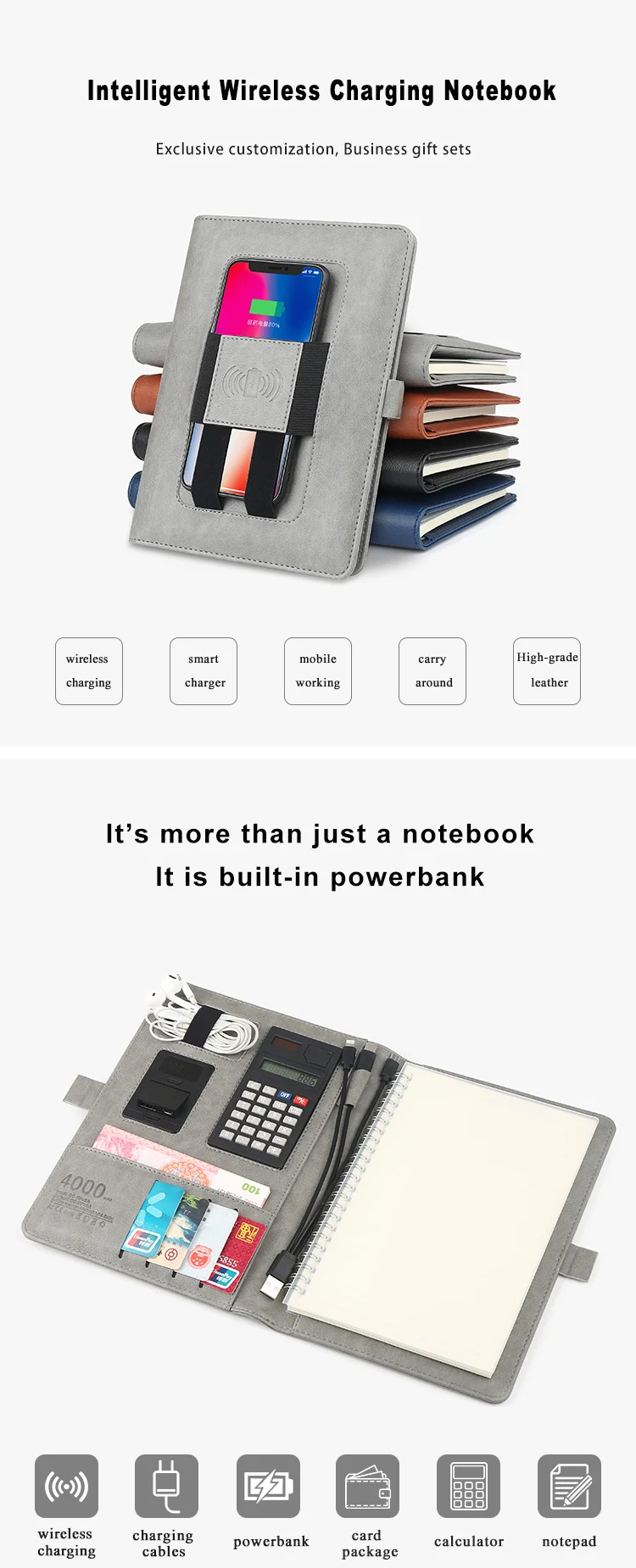 Custom Vip Corporate Gifts Wireless Charger Notebook Planner Diary With