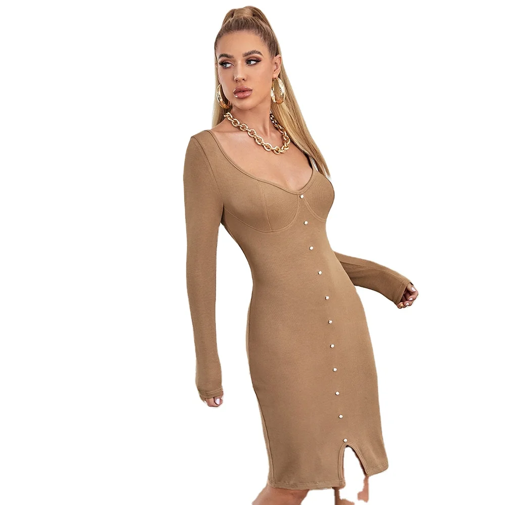 

2021 Spring New Fahsion Printed Dress Long Sleeve Bodycon Dresses Woman Casual Dresses