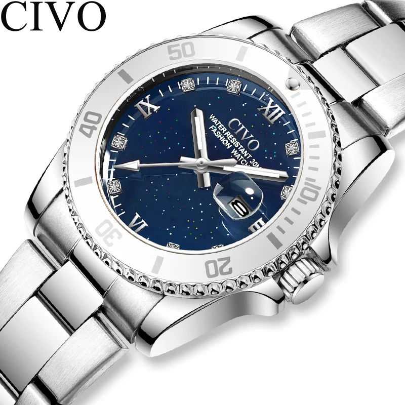 

Relogio Feminino Women Waterproof Sliver Wrist Watches Top Brand Fashion CIVO Luxury Ladies Watch Diamond Wristwatch