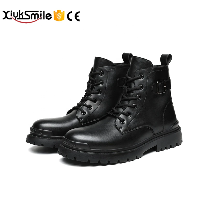 

Spring and autumn new men's black retro martin boots British style lace-up thick-soled men's shoes