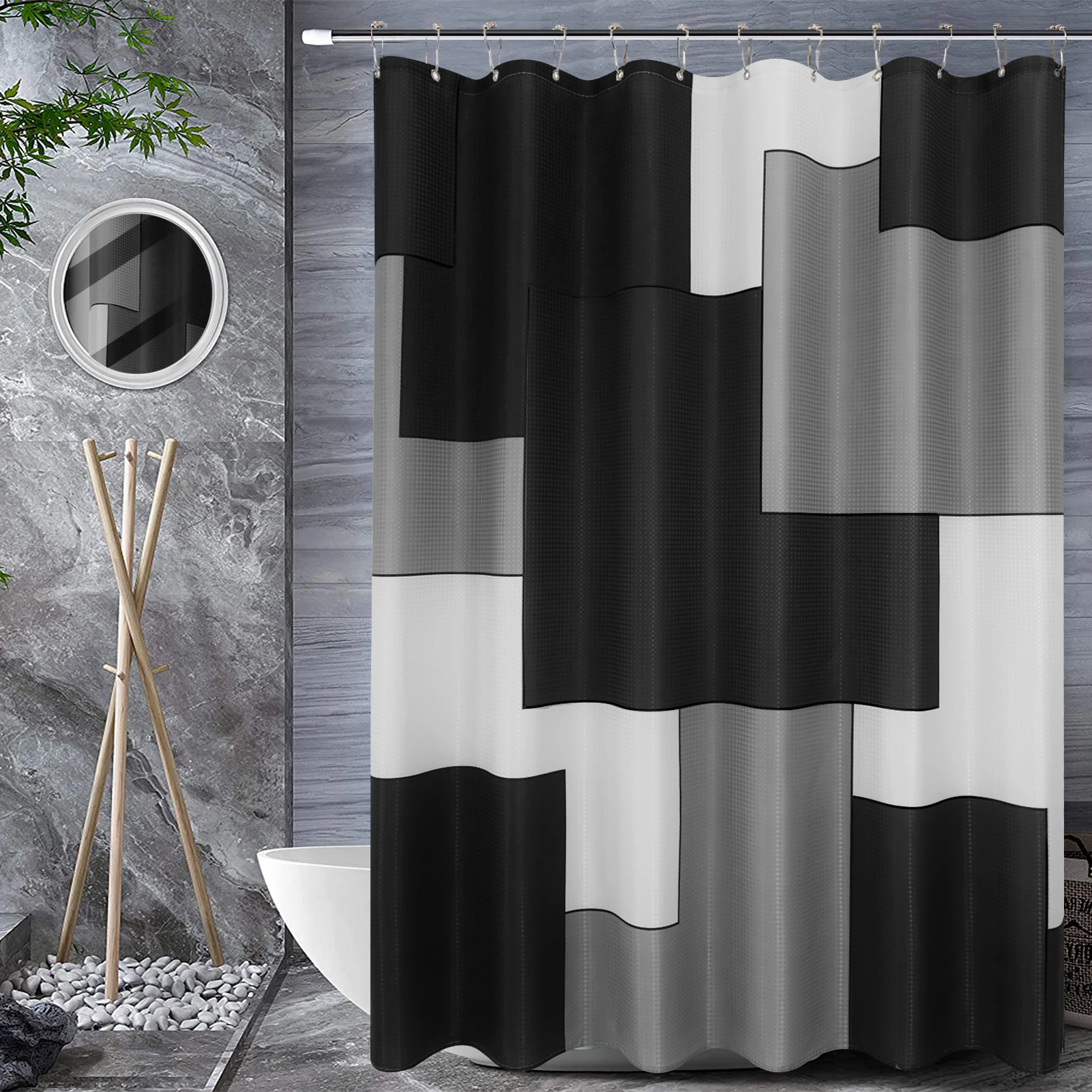 

Modern Geometric Shower Curtain Hotel Machine Washable Textured Fabric Shower Curtain Set with 12 Hooks, As color card