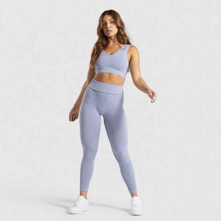 

Women high waisted leggings non see through blank sports bra tights seamless set, Black, brown, gray or custom