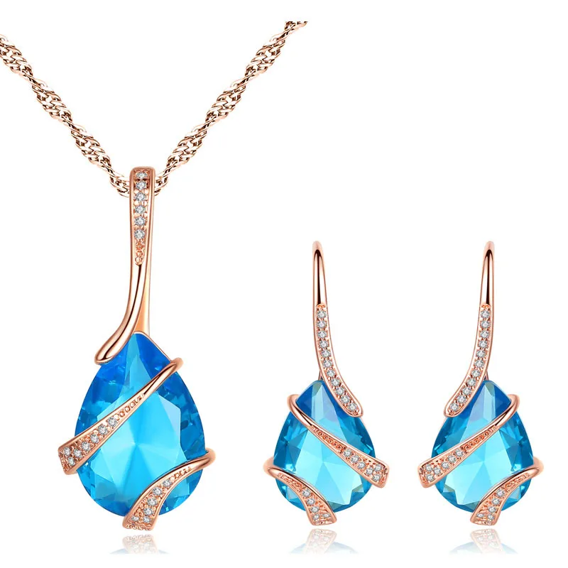 

Hainon 2021 Stylish women jewelry set blue earrings necklace jewelry set brass wholesale