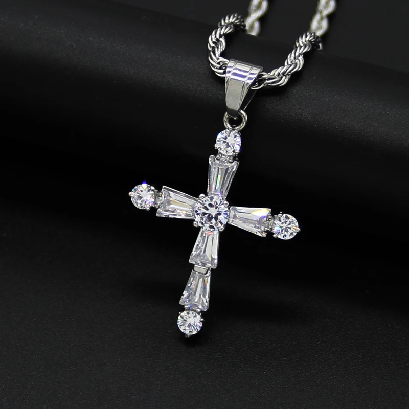 

Blues RTS New Style 316 IP gold plated 316L Stainless Steel Inlaid Zircon Crystal Transparent Cross necklace Pendant