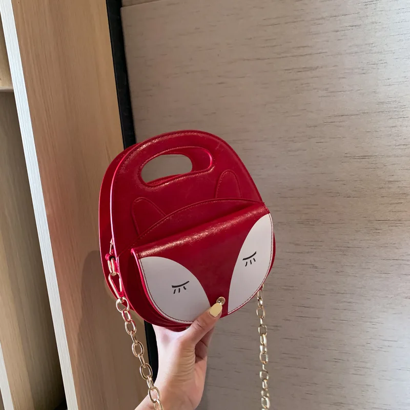 

2021 Pink Cute Fox Cross Body Sling Bag Mini Kids Crossbody Shoulder Bag pet for Girls Glitter PU Leather Women Bucket Bag Candy, Custom