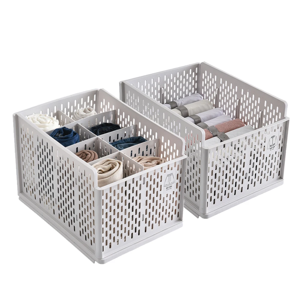 

8 grid Foldable Stackable Drawer Type Plastic Clothes Organizer Storage Box, Greyish white