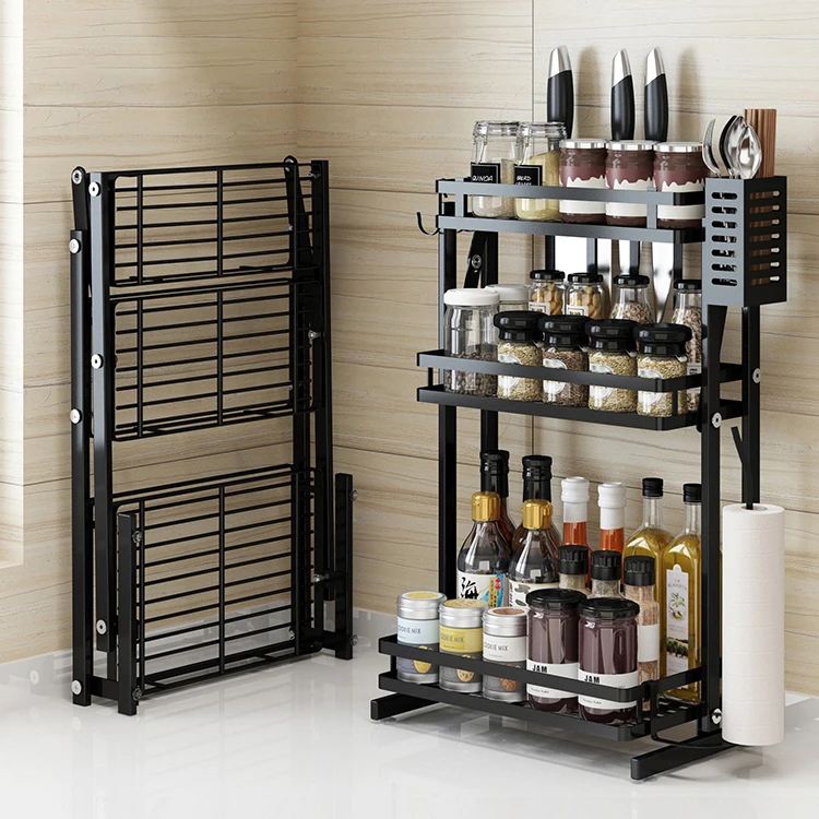 

Wholesale 2/3 Layers Standing Stainless Steel Bottles Holder Kitchen Jars Storage Shelf Spice Rack Organizer, Black