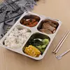 304 Stainless Steel Wholesale 4 Compartments (3 + 1 ) Rectangle Deepen School Divided Dinner Food Plates Tray
