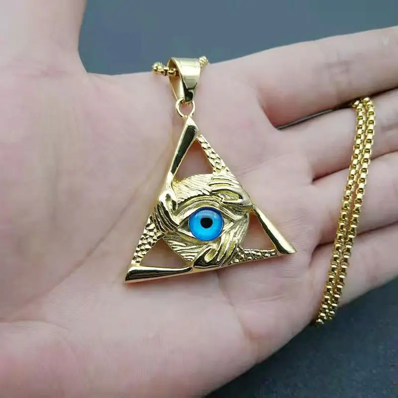 

Triangle Shape 18k Gold Stainless Steel Evil Eye Pendant Charm
