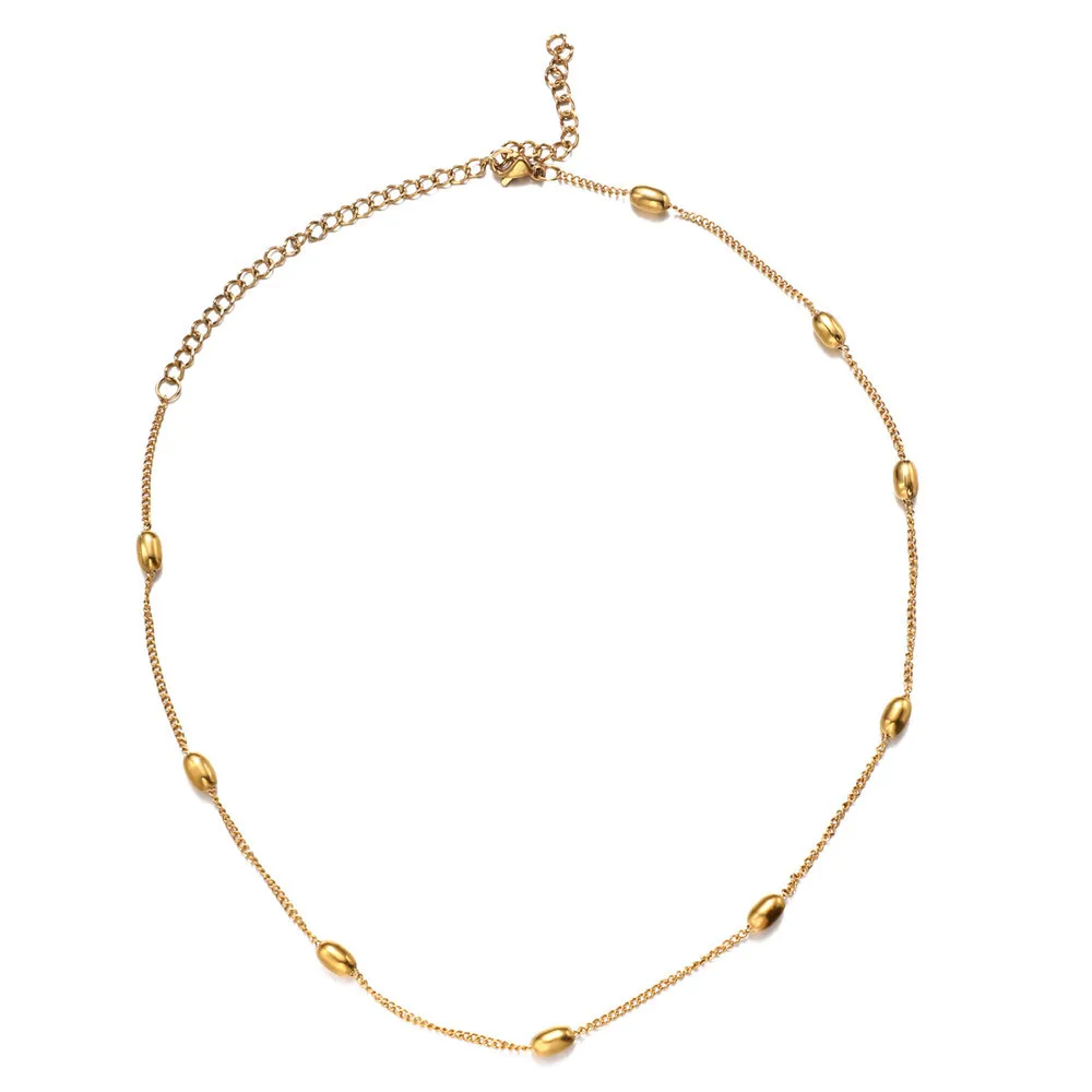 

High Quantity Minimalism Gold Plated Stainless Steel Oval Beaded Link Chain Choker Necklace For Women