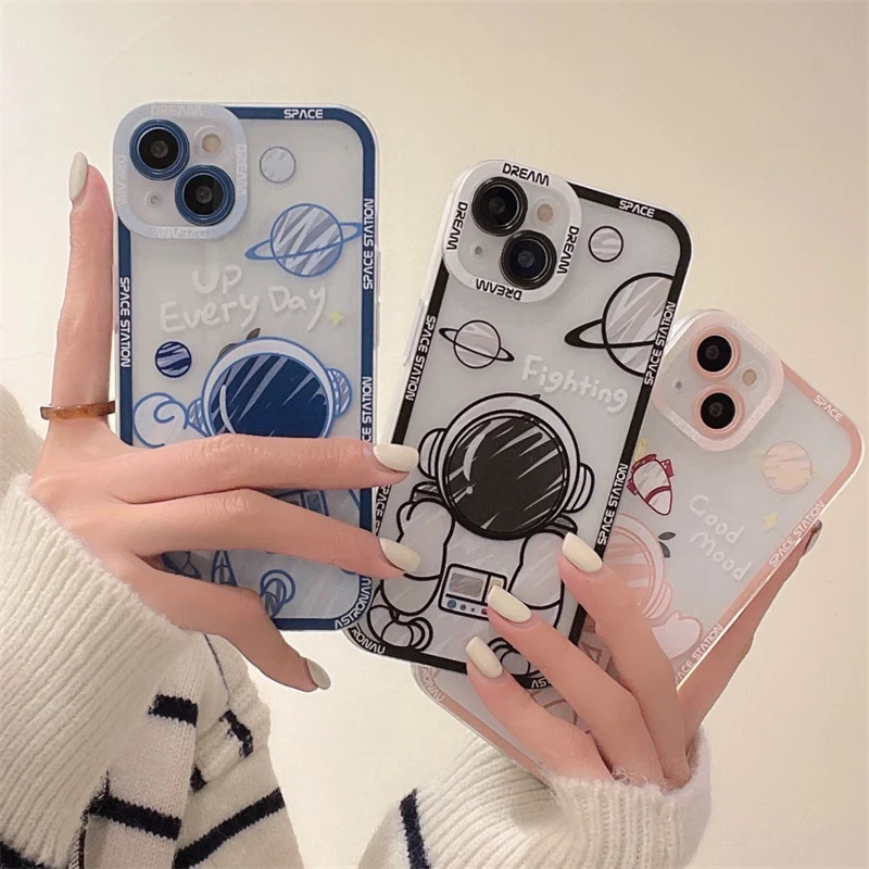 

New Case For Iphone 13 Pro Max Cute Astronaut Clear Matte Mobile Phone Case For Iphone Xs Max 11 12 13 8 7 Se Plus, Transparent