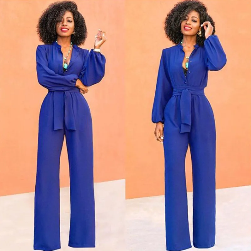 

WW-0864 Tall Waist Wide-legged Pants Lantern Sleeve With Collar Jumpsuits Stacked Pants Jumpsuit Wide-legged Trousers, Customized color