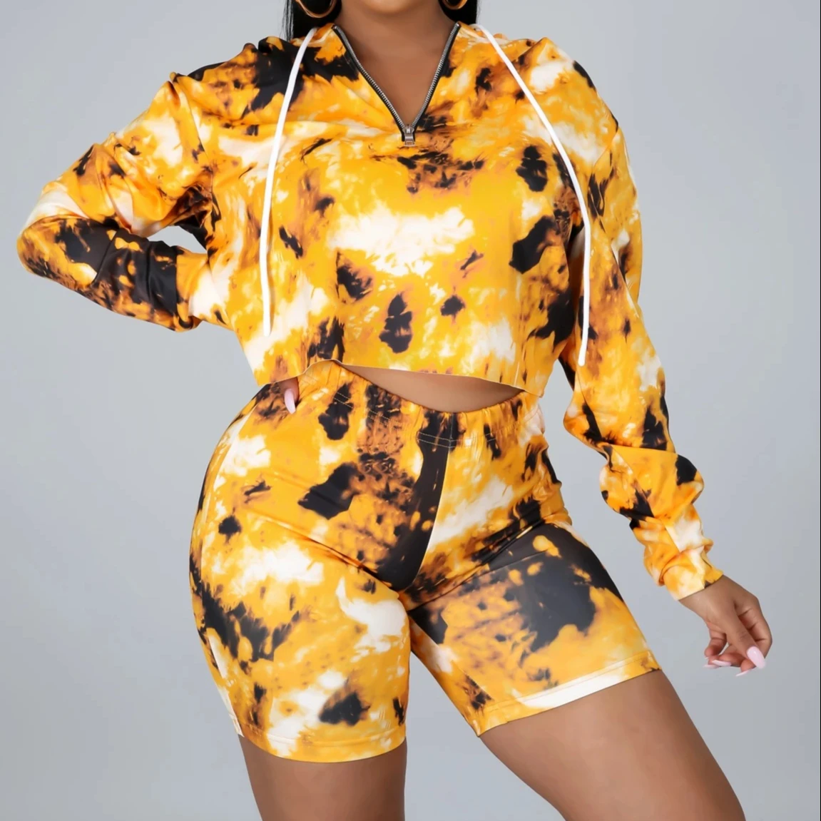 

Eur American Hot Selling New Long Sleeved Hoodie Fashion Printing Suit Plus Size Butterfly Pajama Shorts Set