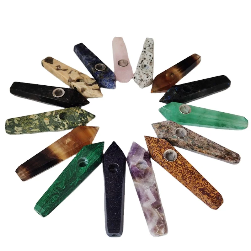 

Hot Sale Natural Crystal Healing Stone Crystal Smoking Pipe Weed Pipe Crystal Pipe, Mixed color