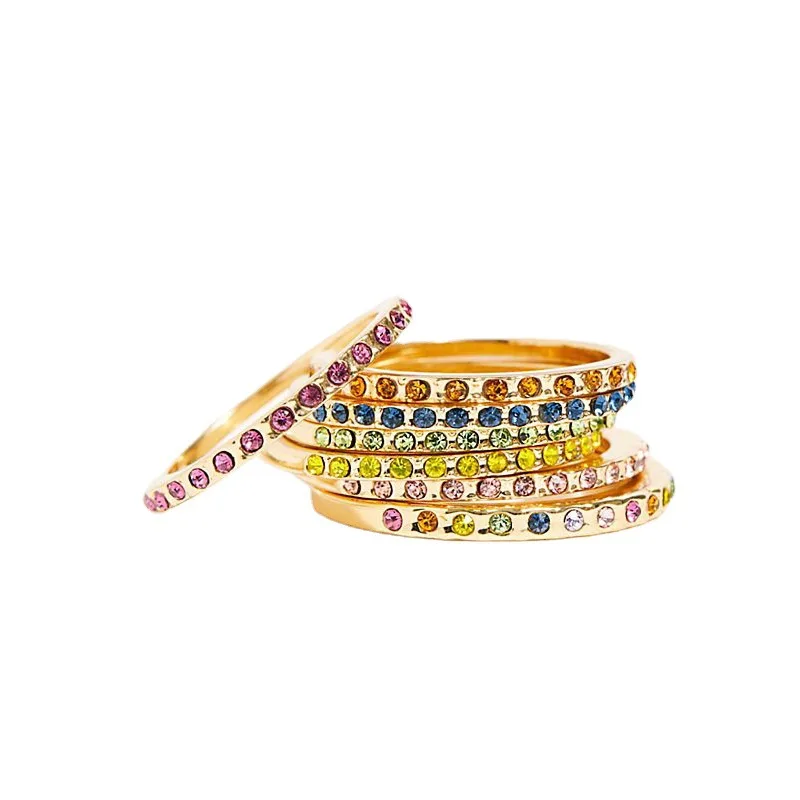 

Colorful Eternity Band Ring Thin Engagement Wedding Birthstone Rainbow Color Classic Simple Round Circle Finger Rings